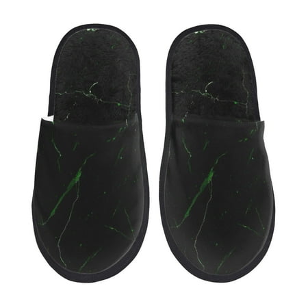 Balery Black Marble Slient Indoor Furry Fleece Comfort House Shoes Soft Non-Slip Home Shoes Cotton slippers House Slippers-- Large