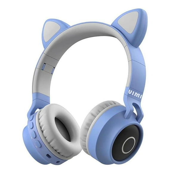 Audífonos VIMI Bluetooth Diadema 3.5 Orejas De Gato Con Luz Led Radio Azul Cielo