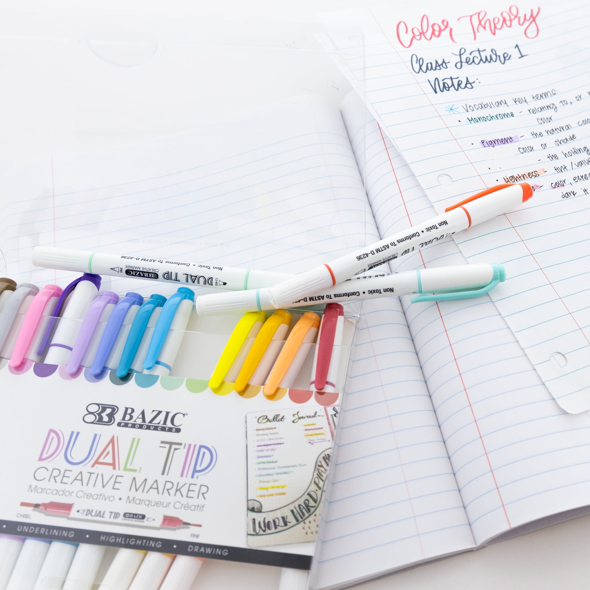 BAZIC Dual Tip Creative Markers Set, Broad & Fine Point Tips Highlighter, 15 Colors Art Marker Pens, 2-Packs