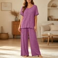 thumbnail image 6 of SHTXOZHI Womens Loose Wide Leg Pants Pajamas Set Short Sleeve Crew Neck Top Comfortable Soft Printed Sleepwear, 6 of 6