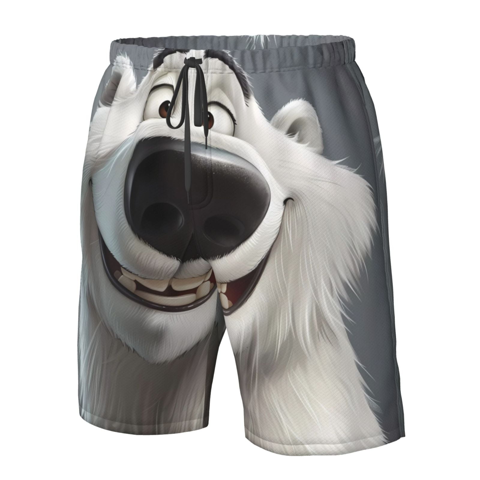 Vsdgher Smiling Polar Bear Men's Beach Shorts, Surfing shorts, Swim trunks, Quick Dry Swim Trunks for Surfing Beach Fun -Small