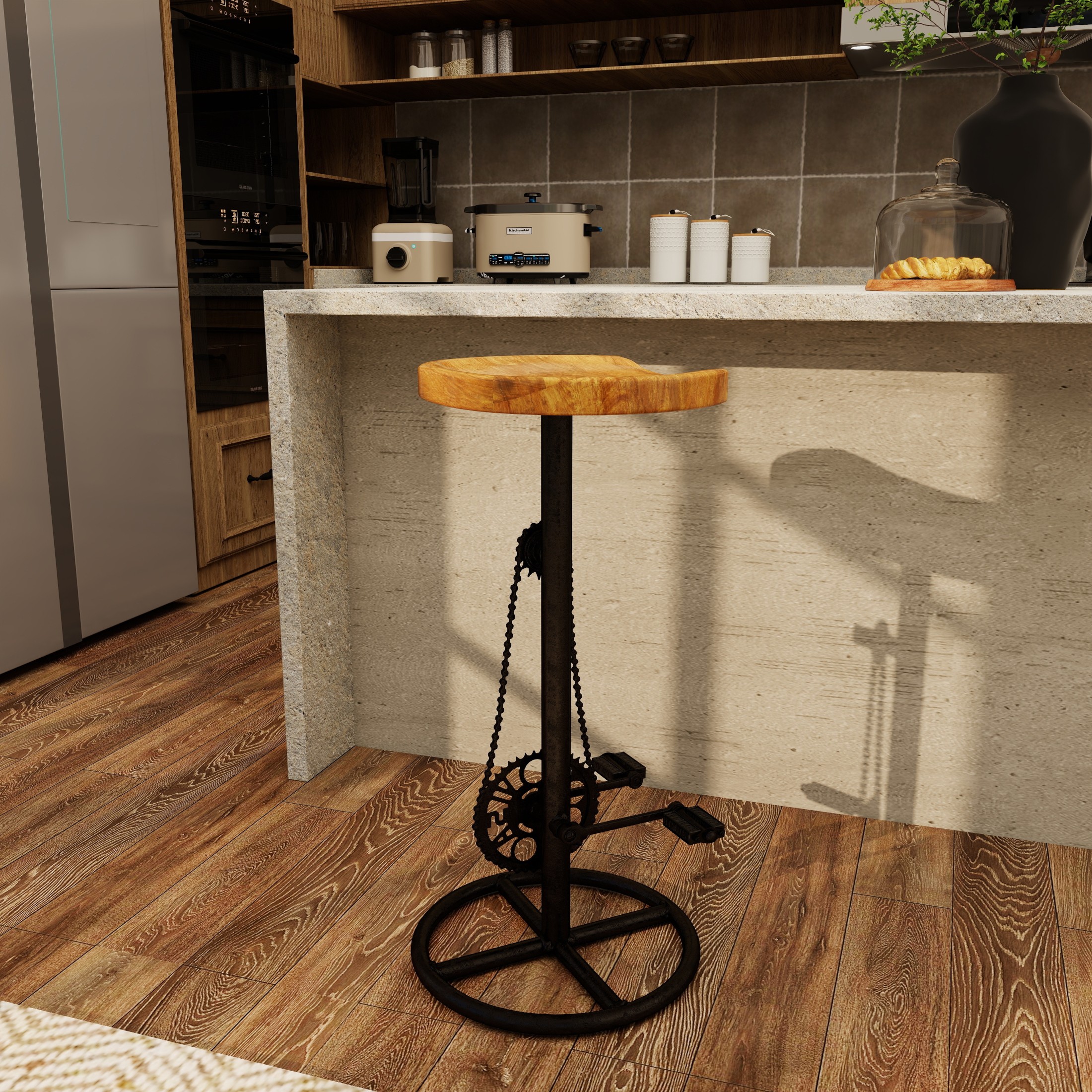 DecMode Metal Bike Bar Stool with Pedals, Brown