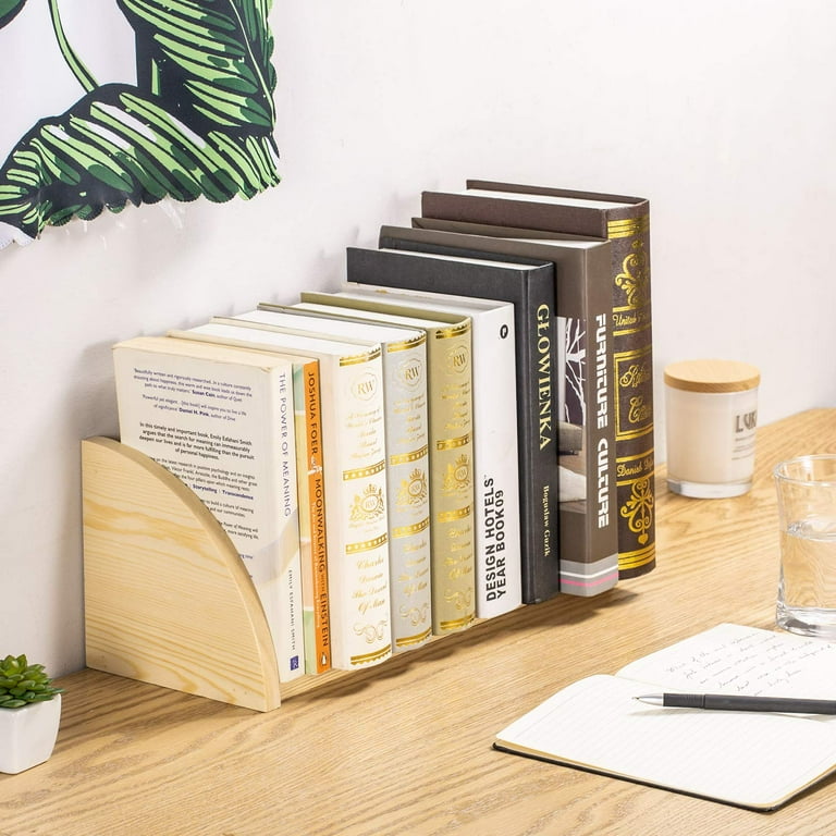 Tabletop Book Caddy, Gray Wood and Black Metal Trough Style