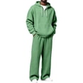 thumbnail image 2 of LEKWK Sweatsuits for Men Big and Tall Waffle Half Zip Hoodie and Wide Leg Sweatpants Fall Winter Tracksuit Matching Sets for Athletic Workout Gym, 2 of 8