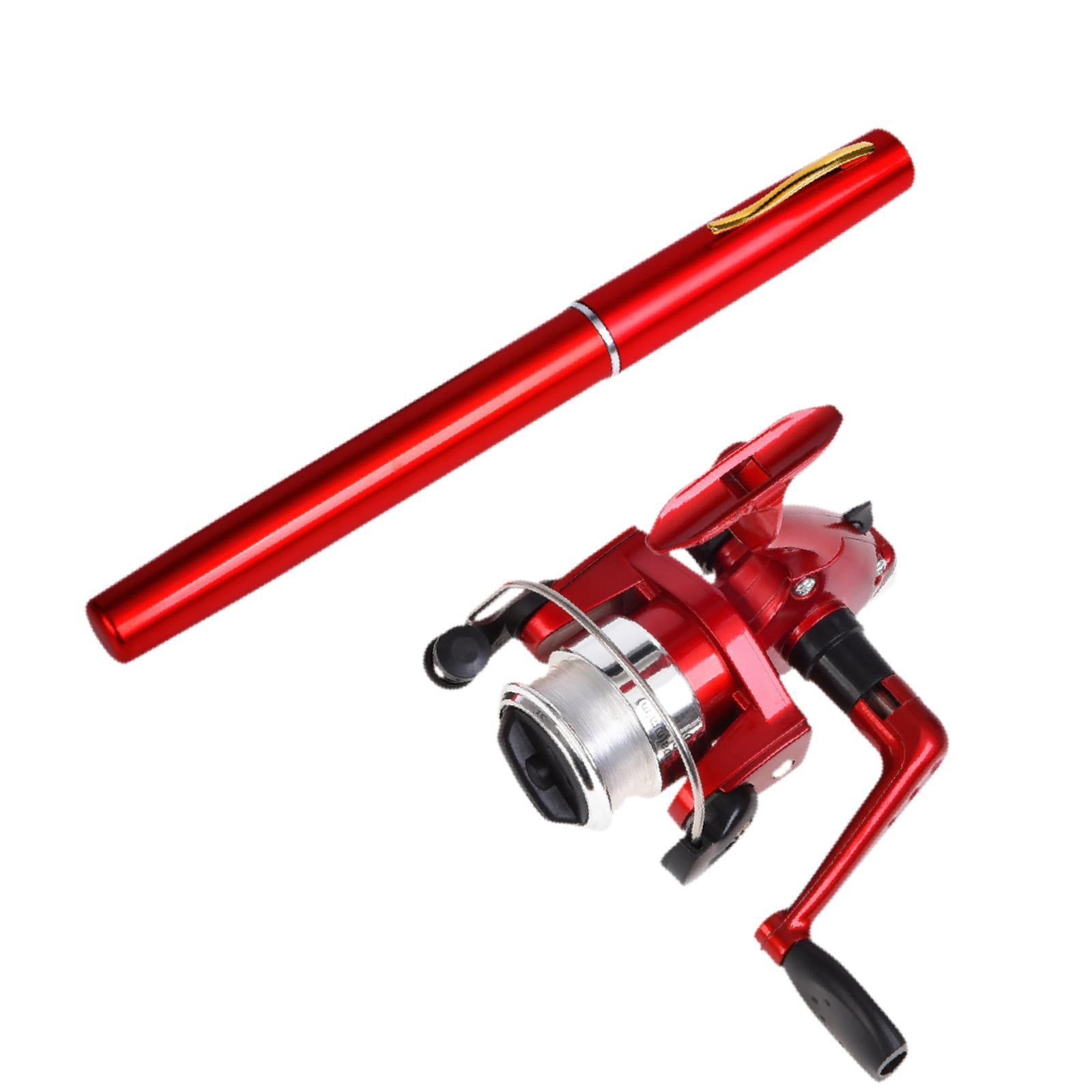 Colaxi Mini Fishing Rod Reel Combo, Mini Pen Fishing Pole Gift with Line Portable Fishing Reel for Outdoor Saltwater Freshwater Boys Red