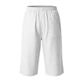 thumbnail image 4 of Kids Capri Pant Cotton Linen Drawstring Elastic Waist Straight Leg Pant Casual Loose Sporty Clothes With Pockets (4-5Years, White), 4 of 7