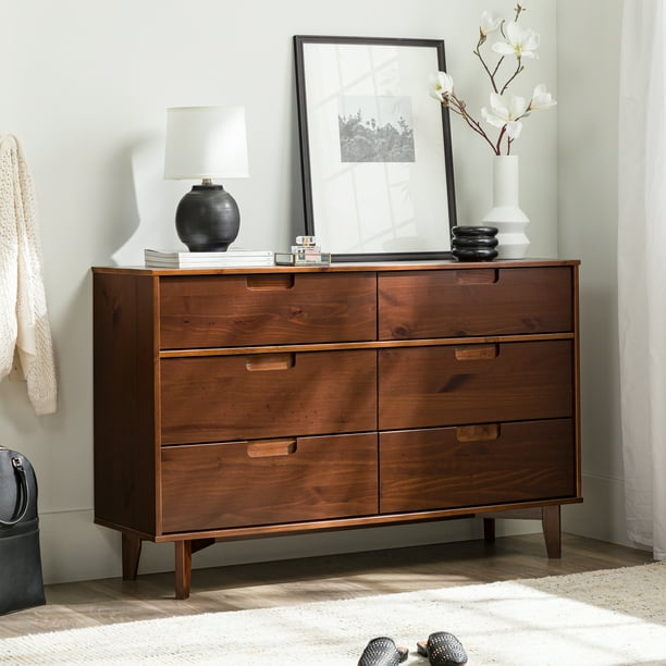 Manor Park Sonoma 6-Drawer Solid Wood Dresser, Walnut - Walmart.com