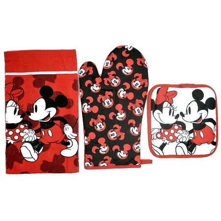  Mickey  Minnie Mouse  3pc Kitchen  Set  Oven Mitt Pot Holder 