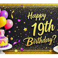 thumbnail image 3 of Glittery Black Background Happy 19th Birthday Banner with Balloons Cakes and Stars Party Supplies Photography Props Birthday Decoration Decor Backdrop, 3 of 7