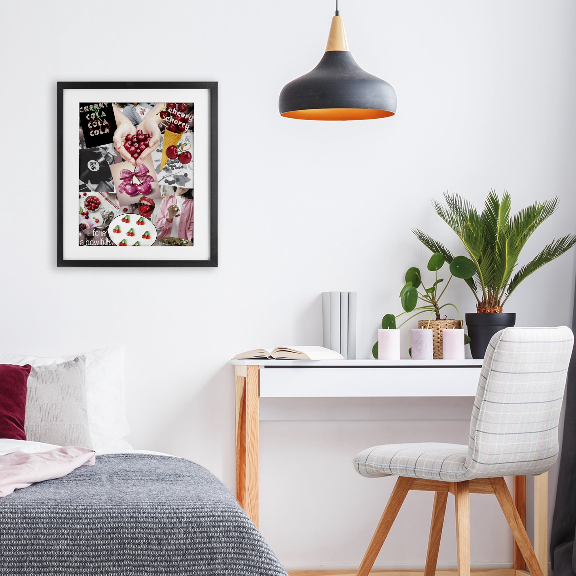 Stupell Industries Retro Cherry Mood Board Black Framed Print Under Glass, design by Grotto Studios