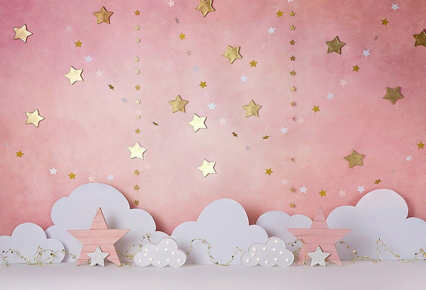 Boy Birthday Backdrop Twinkle Twinkle Little Star Gold Balloon Blue Sky