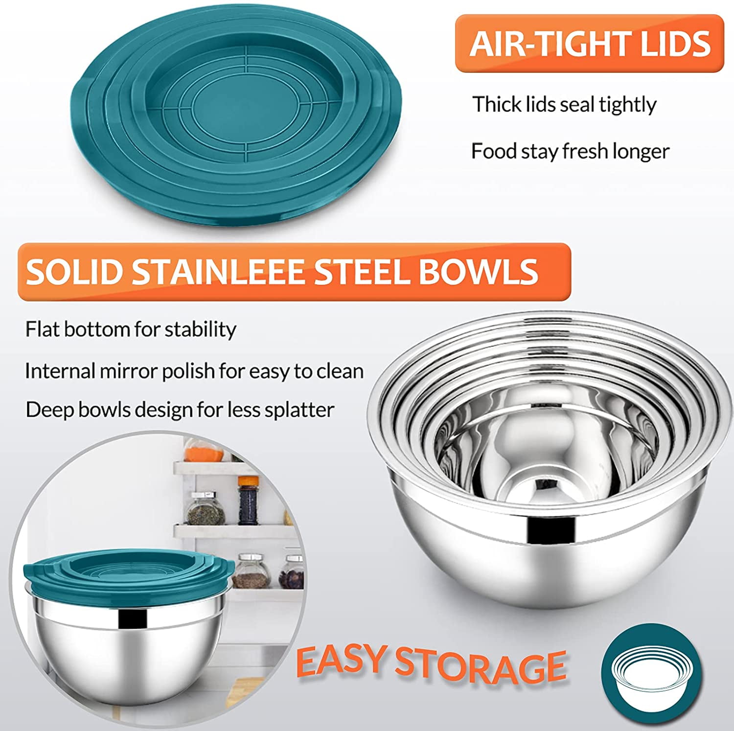  Pinnacle Plate Stainless Steel Mixing Bowls - 5 Pack Nesting  Baking Supplies for Cooking, Serving, Food Prep - Dishwasher Kitchen Set,  Stackable Salad Bowl for Easy Storage: Home & Kitchen