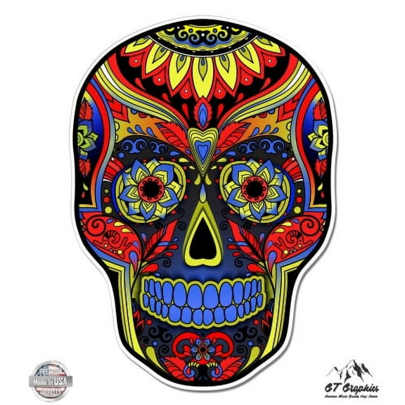 Sugar Skull - 3" Vinyl Sticker - For Car Laptop I-Pad Phone Helmet Hard Hat - Waterproof Decal