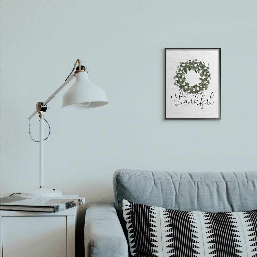 Stupell Industries Cotton Flower Country Style Wreath with Thankful Text Designed by Lettered and Lined