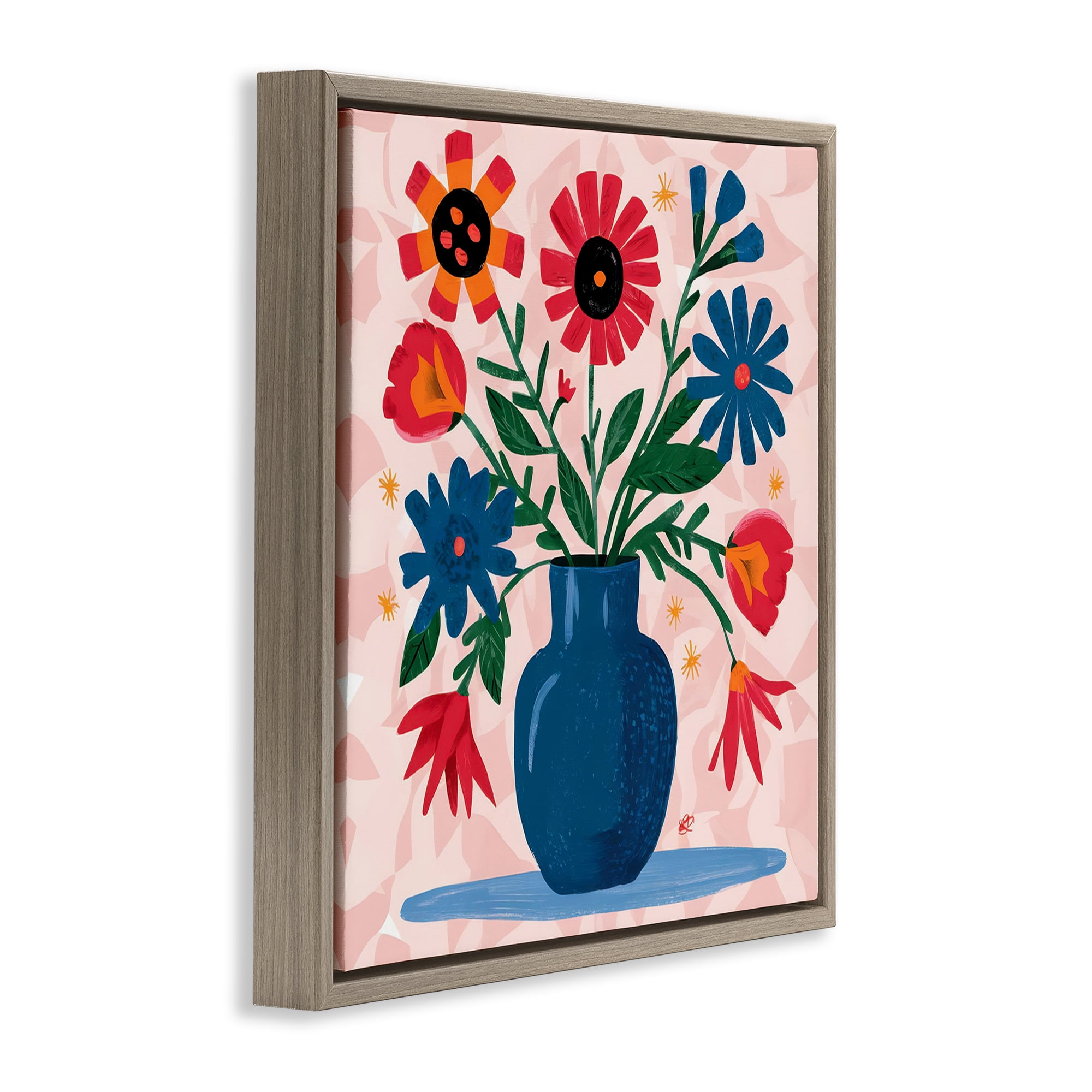 Stupell Industries Vibrant Mixed Flowers Plants & Flowers Painting Brown Floater Framed Canvas Art Print Wall Art, 25 x 25