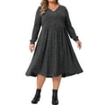 thumbnail image 2 of Women's Plus Size Sweater Dresses V Neck Long Sleeve Ribbed Knit Elegant A Line Dress with Pockets 1X Dark Gray, 2 of 6