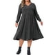 thumbnail image 2 of Vestidos de suéter de mujer en tallas grandes, vestido elegante en línea A de punto acanalado con cuello en V y mangas largas con bolsillos 2X gris oscuro, 2 of 6