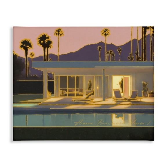 Stupell Industries Sunset Glow Summer Pool Landscape & Nature Painting Wrapped Canvas Art Print Wall Art, 20 x 16