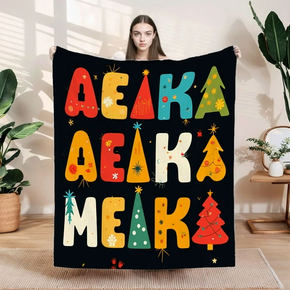 Durable Soft & Warm Flannel Blanket - Cozy Festive Design with Colorful Letters & Holiday Elements for Sofa Travel Bed Chair