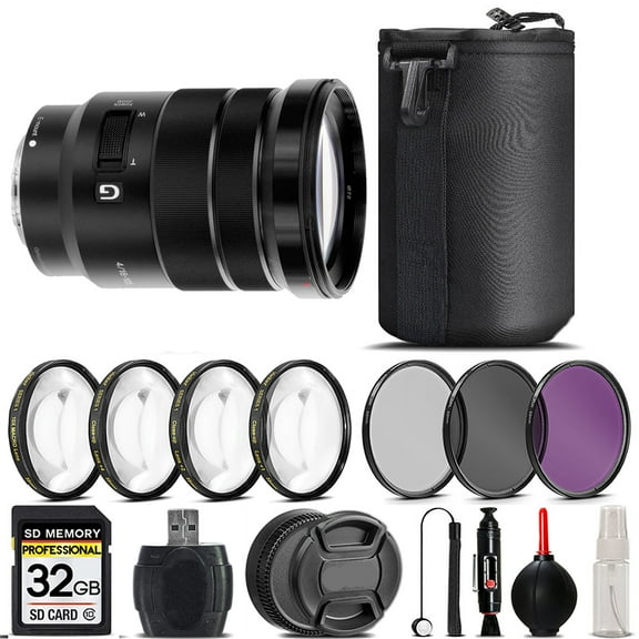 Sony E PZ 18-105mm f/4 G OSS Lens   4PC Macro Kit   UV, CPL, FLD Filter - 32GB Kit