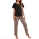 thumbnail image 1 of Traje de pijama con estampado de leopardo para mujer, ropa de dormir femenina suave y transpirable cómoda para la piel, ropa de dormir para el hogar, negro S, 1 of 6