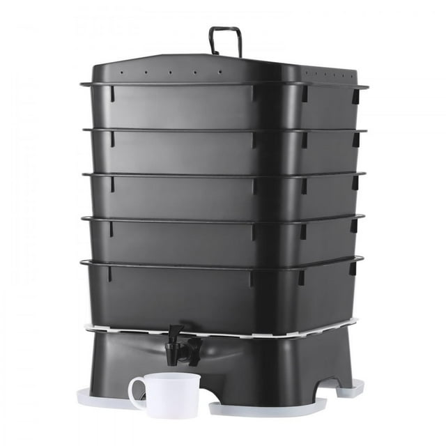 Composteur de vers à 5 Plateaux, Bac à Compost de vers de 50 L pour Extérieur et Intérieur, Kit de Ferme de vers au Design Durable, pour Recyclage des Déchets Alimentaires, Lances de vers, Thé de vers, Vermiculture et Vermicompostage