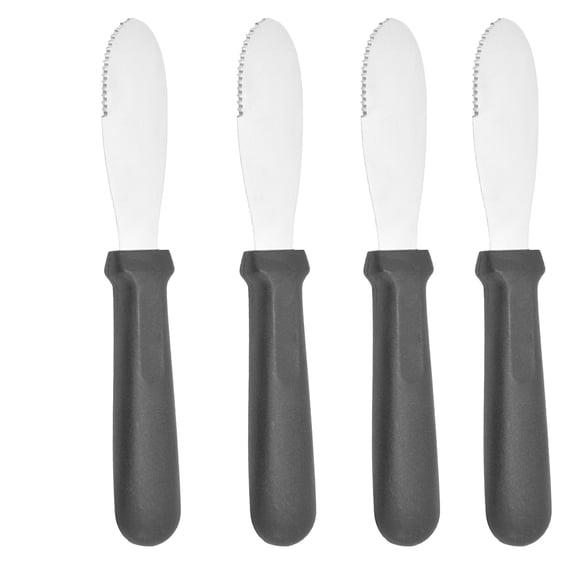 Butter Spreader Knives | 4 PCS Wide Blade Stainless Steel Spreader Knife | Black Plastic Handle Spreading Knives | Sandwich Condiment Spreader | Bread Knives Set of 4 | Soft Cheese Spreader