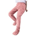 thumbnail image 3 of QATAINLAV Women's Plush Fleece Footed Pajama Pants Comfy Soft Winter Warm Lounge Trousers Solid Casual Elastic Waist Sleep Bottoms, Pink, L, 3 of 7