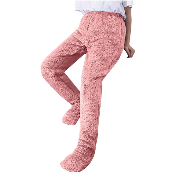 Kaemgyyd Womens Winter Footed Pants Thick Warm Sherpa Fleece Plus Size Sleep Pants Elastic Waist Soft Comfy Pj Bottoms Trousers