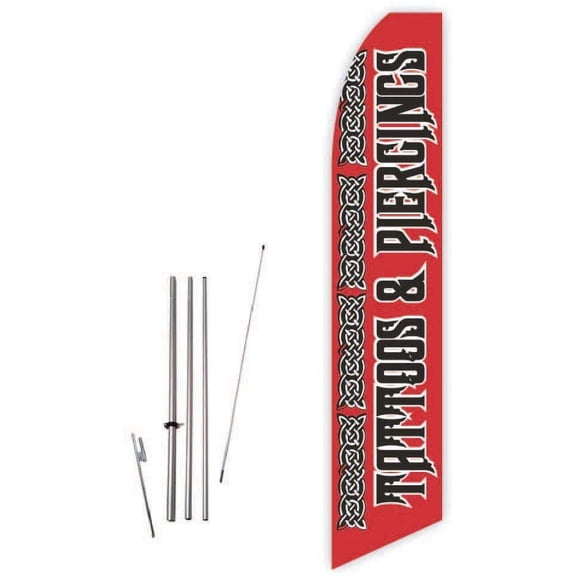 Tattoos & Piercings Red Super Novo Feather Flag - Complete with 15ft Pole Set and Ground Spike