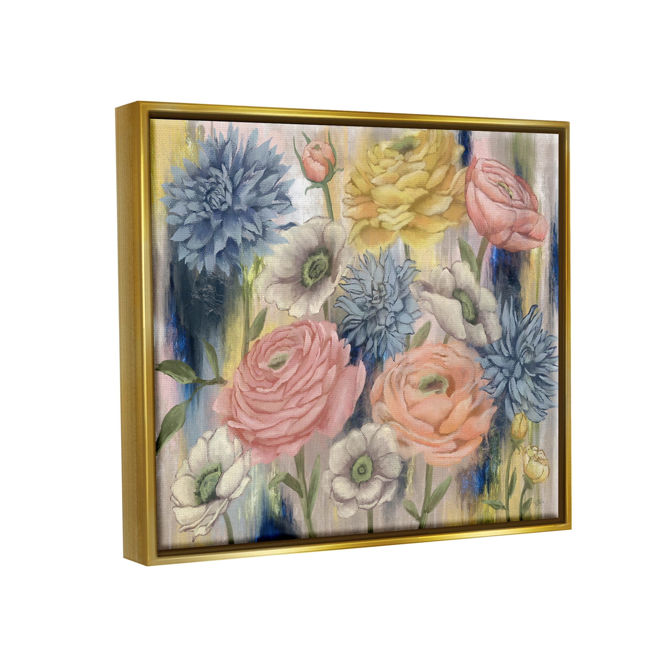 Stupell Industries Modern Mixed Flower Blooms Graphic Art Metallic Gold Floating Framed Canvas Print Wall Art, Design by Elizabeth Medley