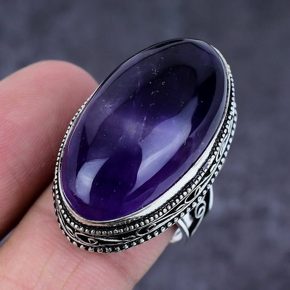 Natural Sage Amethyst Gemstone Handmade 925 Sterling Silver Ring Size 7