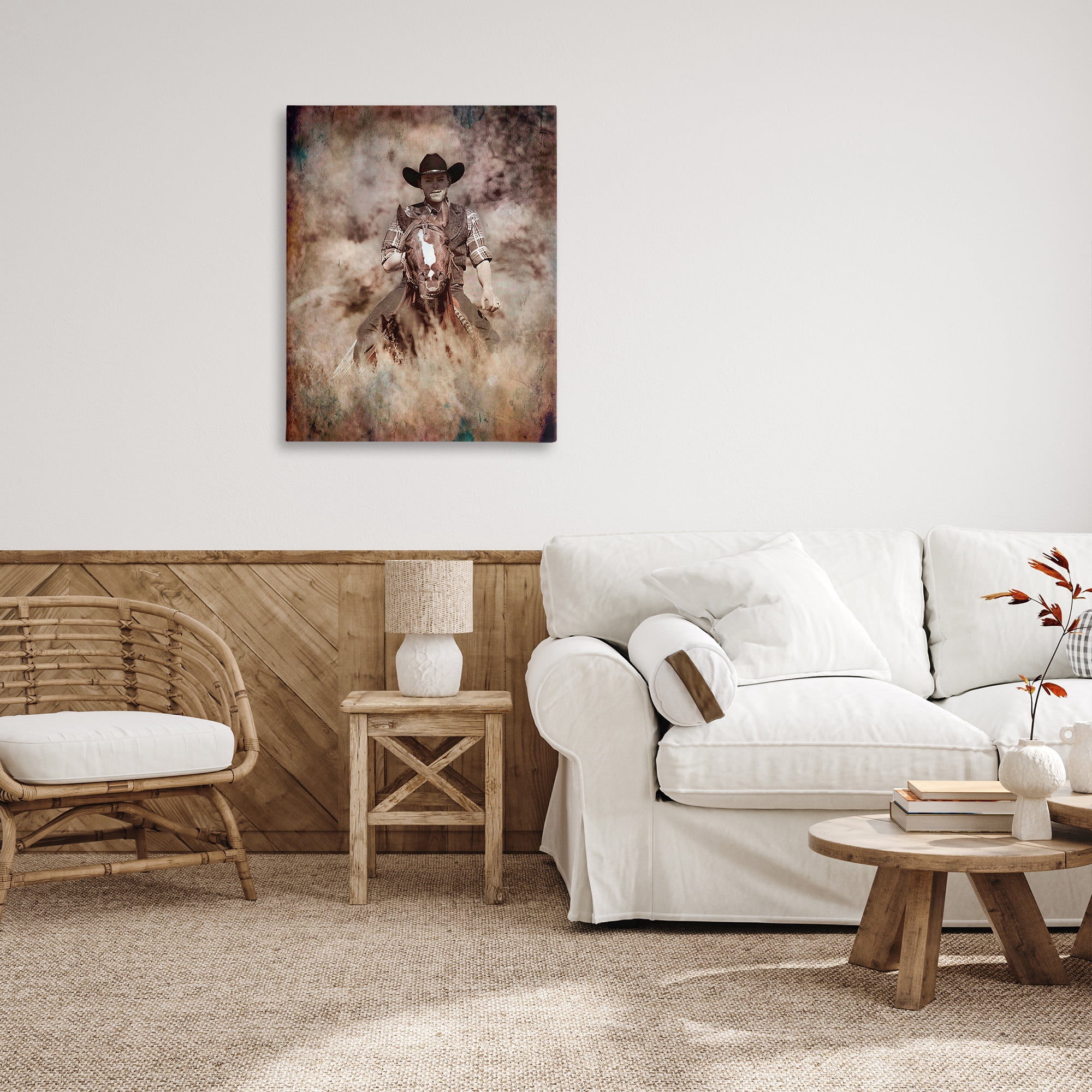 Stupell Industries Galloping Cowboy Portrait Animals & Insects Painting Gallery Wrapped Canvas Art Print Wall Art, 30 x 40
