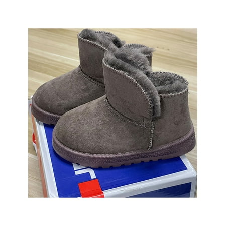 

Fangasis Kids Chelsea Boot Plush Lined Ankle Booties Faux Fur Snow Boots Children Warm Shoe School Non-Slip Slip On Winter Bootie Khaki Style E 5C