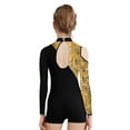 thumbnail image 2 of YONGHS Kids Girls Gymnastics Glitter Unitard Cold Shoulder Long Sleeve Rhinestones Color Block Patchwork Leotard Snakeskin Yellow 10, 2 of 5