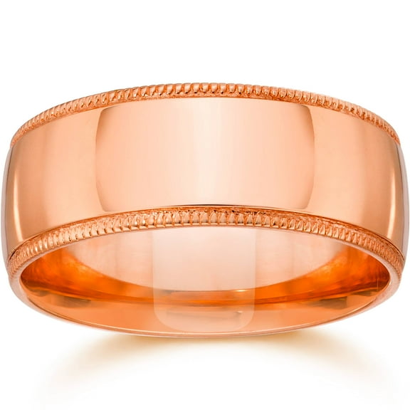 Pompeii 9mm Milgrain 14K Rose Gold Polished Wedding Band (,)