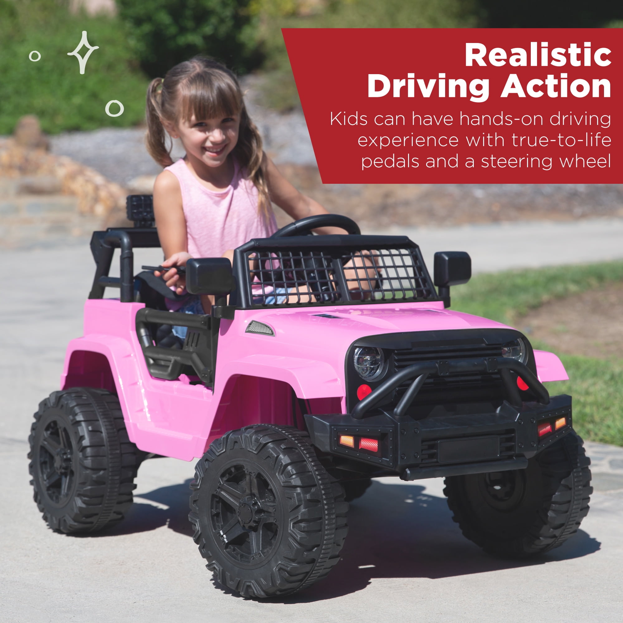 Best Choice Products 12V Kids Ride On Truck Car w/ Parent Remote Control, Spring Suspension, LED Lights - Pink