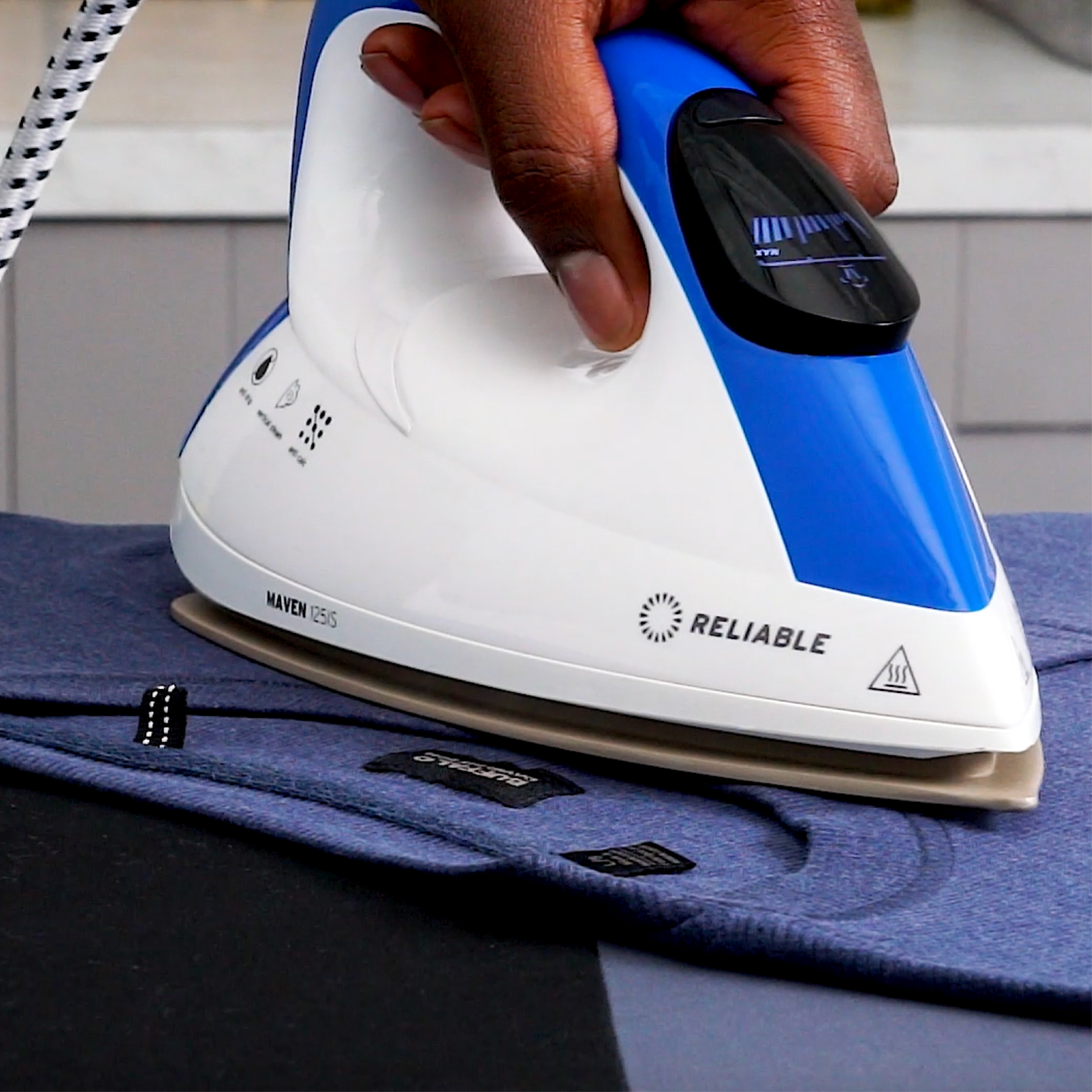 Reliable Maven 1L Home Ironing Station with Ceramic Soleplate and Auto Shut-Off, White & Blue