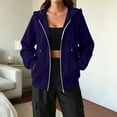 thumbnail image 3 of Zip Up Hoodie Women Oversized Lightweight Casual Fall Fleece Jackets Long Sleeve Drawstring Light Cute Baggy Full Zip Hooded Sweatshirt with Pockets Navy M, 3 of 7