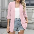 thumbnail image 4 of VEKDONE Ladies' Spring And Summer Casual Solid Color 3/4 Sleeve Quarter Sleeve Front Cardigan Pink L, 4 of 8