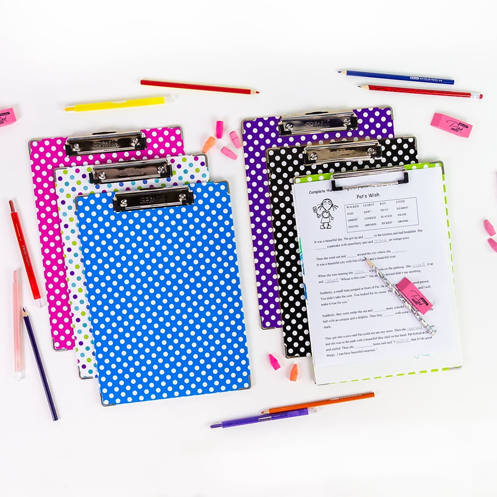 BAZIC Clipboard Polka Dot 12.75"x9" Low Profile Clip Paperboard, 6-Pack