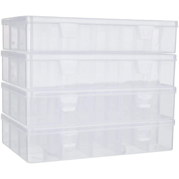 HTAIGUO 4 Pack 15 Compartments Clear Plastic Craft Storage Organizer ...