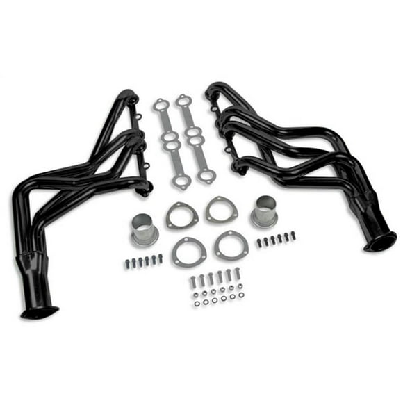 Flow Tech Tête d'Échappement 11100FLT Sortie de Châssis; Tubes Primaires de 1-5/8 Pouce de Diamètre; Collecteurs de 3 Pouces de Diamètre; Bride de Tête de 5/16 Pouces d'Épaisseur; Acier Peint Noir; avec Joints / Matériel de Montage