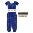 thumbnail image 4 of TiaoBug Kids Girls Floral Print Indian Belly Dance Outfits Shiny Crop Top with Bloomers Carnival Set Blue 3Pcs/Set 3-5, 4 of 7