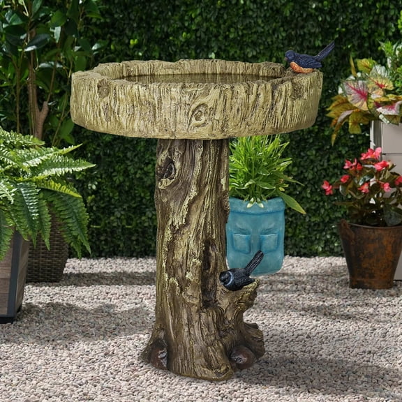 Trunk Shape Birdbaths for Outdoors, 18in Wide Garden Bird Bath Statues, Outdoor Decor for Garden, Patio, Yard, Deck