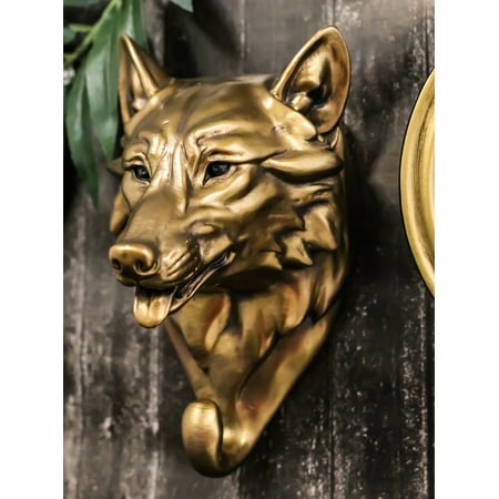 

Wolf Animal Head Single Wall Hook Hanger Animal Shape Rustic Faux Bronze Figure