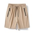 thumbnail image 2 of MIUOWANP Men's Drawstring Elastic Waist Sport Shorts with Zipper Pockets Solid Color Lightweight Breathable Wide Leg Pants Size XL(8)Khaki, 2 of 6