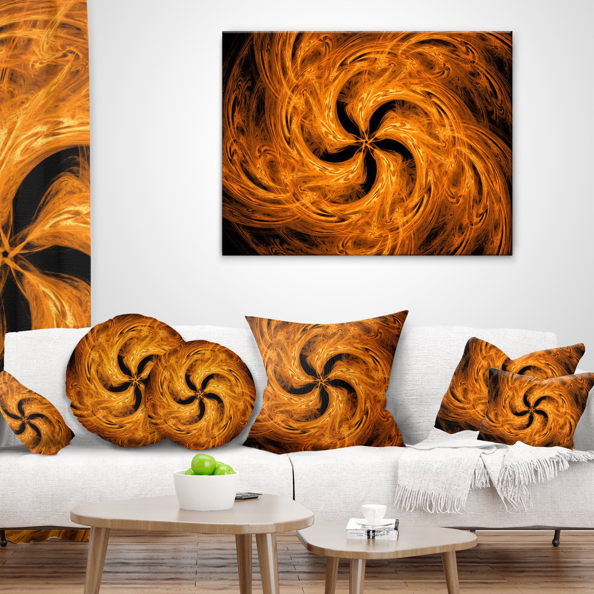 Designart Brown Fire Fractal Flower Design - Floral Throw Pillow - 18x18
