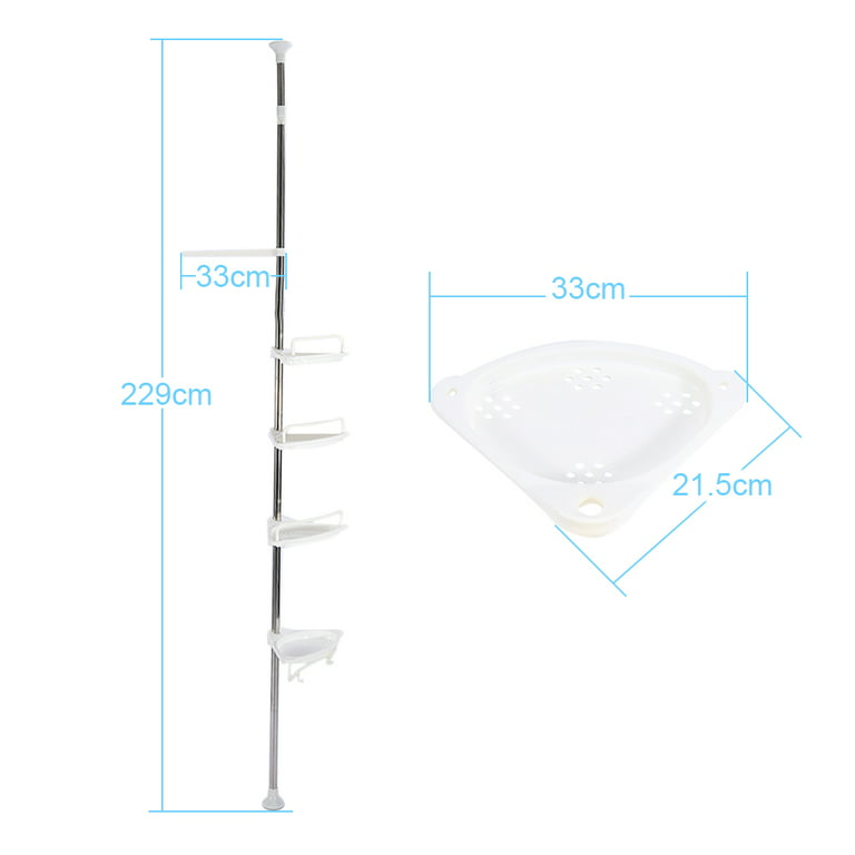Brrnoo Adjustable 4-Tier Extension Pole Corner Shelves Metal and Plastic  Shower Caddy, White 