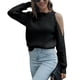 thumbnail image 1 of Suéter de punto de manga larga con un solo hombro, color negro, cuello redondo, estilo sencillo, ropa informal para mujer, talla L, 1 of 7